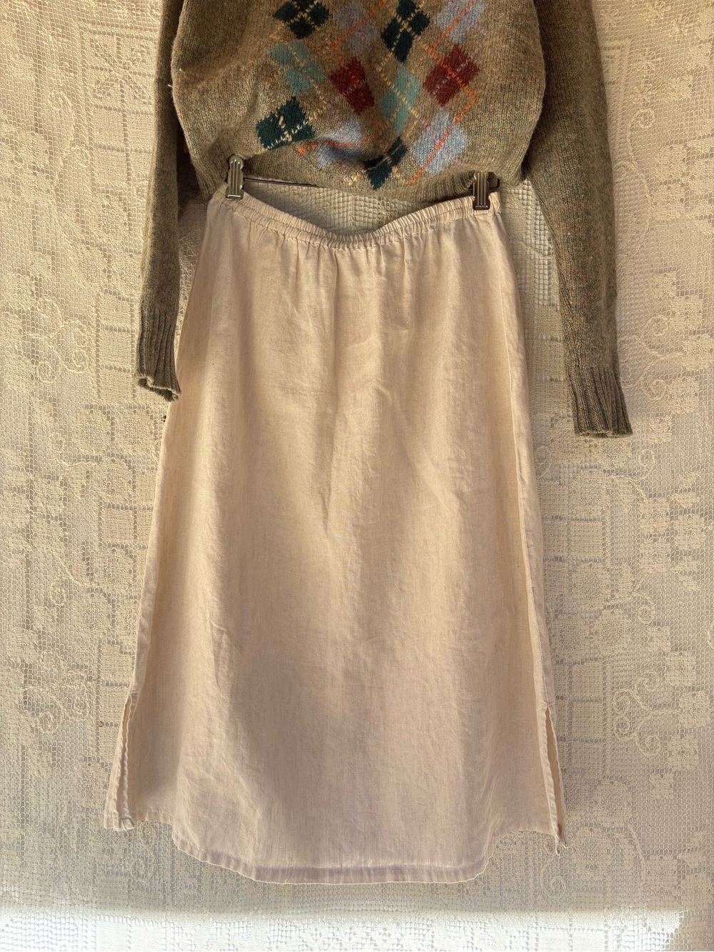 Classic Irish Linen Midi Skirt 8Petite